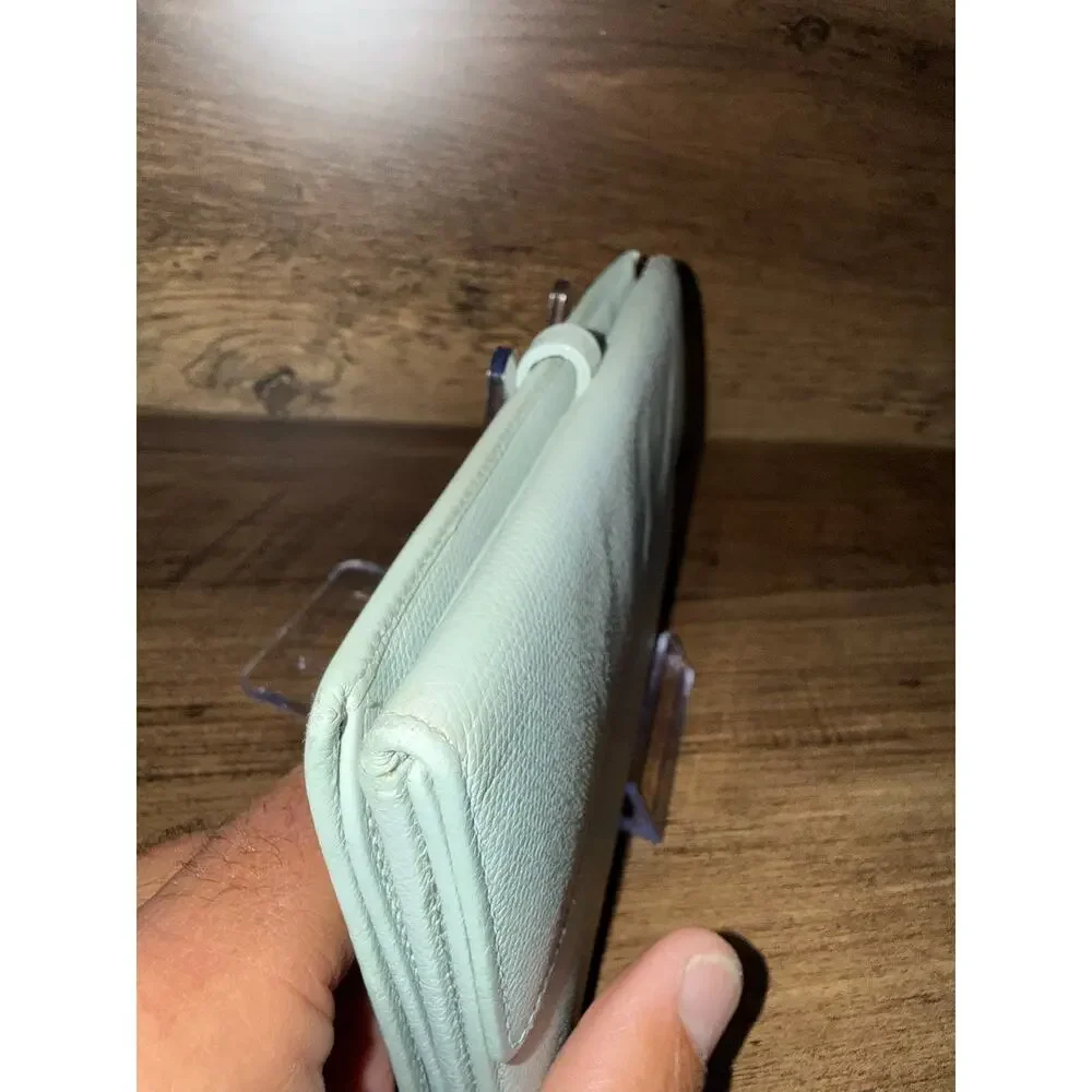 Rare Chanel Coco Button Continental Wallet Pastel Mint Tiffany Blue Caviar